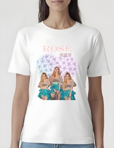 Tricou pentru dama - K-POP - Rosé Flower Power - Stil delicat, design floral, Rosé BLACKPINK chic.