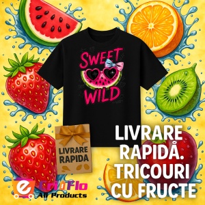 Tricou Pepene Dulce dar salbatica, Fructe, Copii | Dama, culoare negru - Img 12