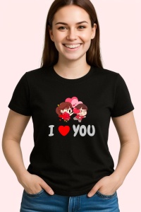 Tricou Perna I Love You Lovers, din bumbac 100%, tricou negru, Dama | Barbat - Img 2