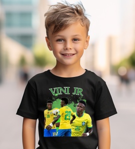 Tricou Personalizat pentru Copii cu Vinicius Jr. la Brazilia - Cadou pentru Fanii Fotbalului - Vinicius Jr. Tricou Copii - Img 2