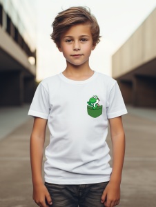 Tricou personalizat pentru copii din bumbac 100% cu imprimeu de buzunar - Yoshi, dinozaurul verde - Tricou pentru fanii Mario - Img 4