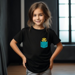 Tricou personalizat pentru copii din bumbac 100% cu imprimeu de buzunar - Minion simpatic din Despicable Me - Tricou amuzant pentru copii - Img 5