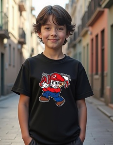 Tricou personalizat pentru copii din bumbac 100% - Mario Horror, joc video, groază, mască, Jason - Img 2