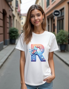 Tricou personalizat pentru dama din bumbac 100% - Butterfly - Litera R