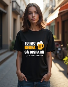 Tricou personalizat pentru dama din bumbac 100% - Eu fac berea sa dispara