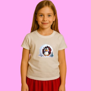 Tricou Pinguin Cu Fundal Alb Si Braduti Craciun, din bumbac 100% Copii | Dama | Barbat