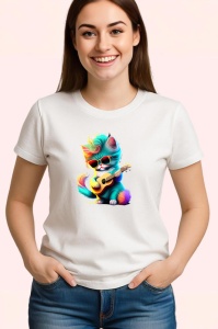 Tricou Pisica albastra cu chitara galbena si ochelari mari Copii | Dama | Barbat - Img 3