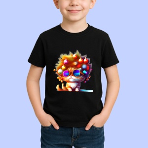 Tricou Pisica aurie decorata cu globuri si ochelari Copii | Dama | Barbat, culoare negru - Img 3