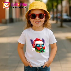 Tricou Pisica Craciun cu ochelari si fundal alb pur Copii | Dama | Barbat - Img 11