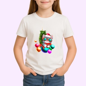 Tricou Pisica Craciun in caciula cu globuri roz si albastre Copii | Dama | Barbat - Img 4