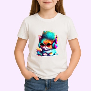 Tricou Pisica cu barba si ochelari rotunzi stil retro Copii | Dama | Barbat