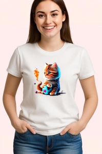 Tricou Pisica cu coada in flacari si minge albastra Copii | Dama | Barbat - Img 3