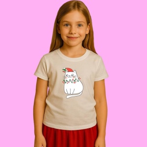 Tricou Pisica Cu Fular Rosu, din bumbac 100%, tricou alb, Copii | Dama | Barbat