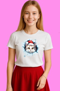 Tricou Pisica Cu Fulg De Zapada Craciun, din bumbac 100% Copii | Dama | Barbat - Img 3