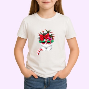 Tricou Pisica cu fundal brad si fundita mare rosie Copii | Dama | Barbat - Img 3