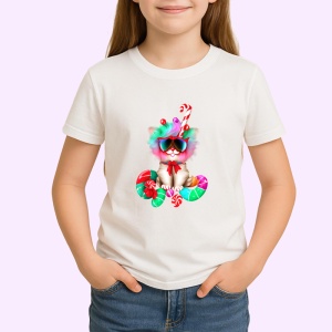 Tricou Pisica cu fundita si bombonele colorate Copii | Dama | Barbat - Img 4