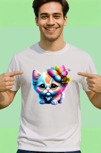 Tricou Pisica cu par buclat si flori imagine magica Copii | Dama | Barbat - Img 2