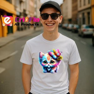 Tricou Pisica cu par buclat si flori imagine magica Copii | Dama | Barbat