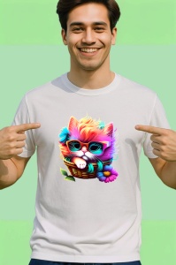 Tricou Pisica curcubeu cu ochelari verzi in stil cool Copii | Dama | Barbat - Img 2