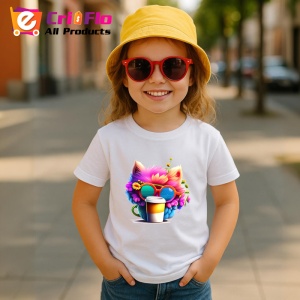 Tricou Pisica curcubeu in cana galbena cu flori in par Copii | Dama | Barbat - Img 11