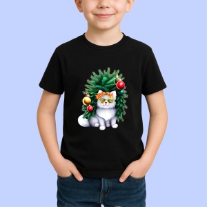 Tricou Pisica decorata cu globuri si ochelari de soare Copii | Dama | Barbat, culoare negru - Img 4