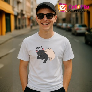 Tricou Pisica Gri Amuzanta Hello Fundal Inchis, din bumbac 100% , tricou alb pentru Copii | Dama | Barbat - Img 10