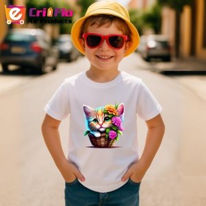 Tricou Pisica in cos cu flori imagine adorabila si vesela Copii | Dama | Barbat - Img 10