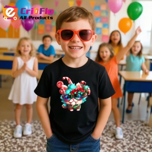 Tricou Pisica in pijama Craciun cu baston si decoratii Copii | Dama | Barbat, culoare negru - Img 11