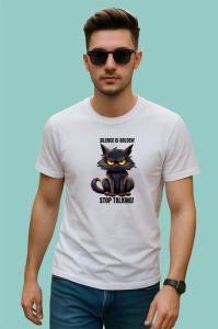 Tricou pisica neagra stop talking poster haios cu mesaj ironic, Copii | Dama | Barbat - Img 2