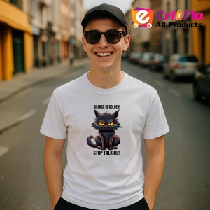 Tricou pisica neagra stop talking poster haios cu mesaj ironic, Copii | Dama | Barbat - Img 6