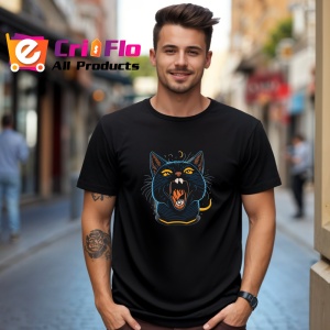 Tricou Pisica neagra tipand cu fundal alb intens Copii | Dama | Barbat, culoare negru - Img 6