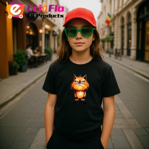 Tricou Pisica portocalie meow poster simpatic pentru iubitori de pisici, Copii | Dama | Barbat , tricou negru - Img 5