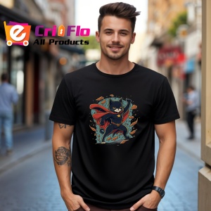 Tricou Pisica supererou cu pelerina rosie si stea aurie Copii | Dama | Barbat, culoare negru - Img 5