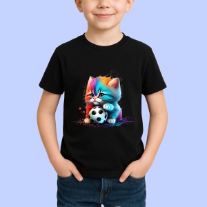 Tricou Pisicuta colorata cu minge si privire inocenta Copii | Dama | Barbat, culoare negru - Img 4