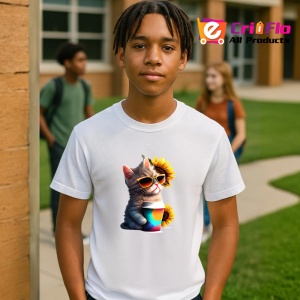 Tricou Pisicuta curcubeu cu cana roz si inima galbena Copii | Dama | Barbat - Img 5