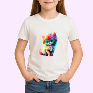 Tricou Pisicuta curcubeu cu fundal negru si ochelari rotunzi Copii | Dama | Barbat - Img 4
