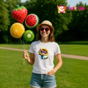 Tricou Pisicuta gri cu floarea soarelui si cana curcubeu Copii | Dama | Barbat - Img 8