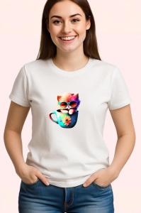 Tricou Pisicuta in cana albastra cu ochelari fundal albastru Copii | Dama | Barbat - Img 3