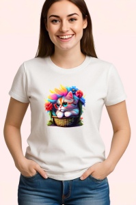 Tricou Pisicuta in cos cu flori si par in culori vibrante Copii | Dama | Barbat - Img 3