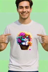 Tricou Pisicuta in cos cu ochelari si floare roz Copii | Dama | Barbat - Img 2