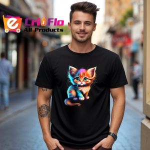 Tricou Pisicuta tigrata pop art in stil modern luminos Copii | Dama | Barbat, culoare negru