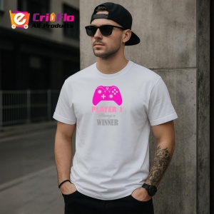 Tricou Player 1 Always Winner Controller Roz Jocuri, din bumbac 100% , tricou alb pentru Copii | Dama | Barbat - Img 9