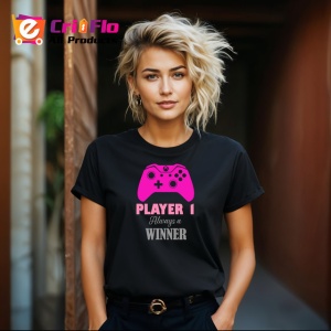 Tricou Player 1 Always Winner Controller Roz Jocuri, din bumbac 100%, tricou negru Copii | Dama | Barbat - Img 8