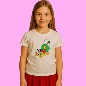 Tricou Pluto Cu Fular Rosu, din bumbac 100%, tricou alb, Copii | Dama | Barbat - Img 3