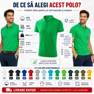 Tricou Polo Bărbat Malfini F03 Pique Polo Free, Stil Tip Tommy, 65% Bumbac, 200 g/m², Guler Polo, Label Free, 14 Culori, Mărimi S–3XL - Img 2
