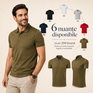 Tricou Polo Bărbați 259 Grand, 100% Bumbac Mercerizat, Guler Polo cu 3 Nasturi, S–3XL, 6 Culori - Img 10
