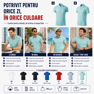Tricou Polo Bărbați Joy, 65% Bumbac, 35% Poliester, 170 g/m², Guler Polo cu 3 Nasturi, Mărimi S–3XL, 7 Culori - Img 7