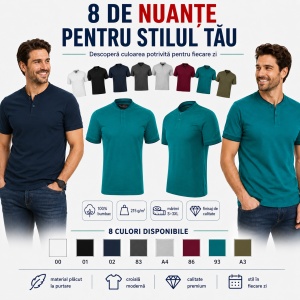 Tricou Polo Bărbați Malfini 273 Diamond, 100% Bumbac, 215 g/m², Guler Tip Bomber, 8 Culori - Img 8