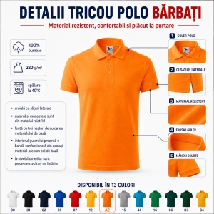 Tricou Polo Bărbați Malfini Cotton Heavy 215, 100% Bumbac, 220 g/m², Guler Polo, Mărimi S-3XL, 13 Culori - Img 10