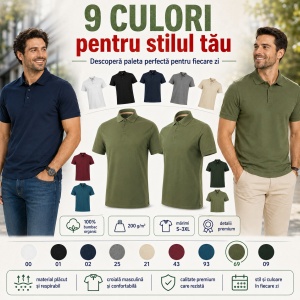 Tricou Polo Bărbați Malfini Prime GOTS 234, 100% Bumbac Organic, 200 g/m², Mărimi S 3XL, 9 Culori